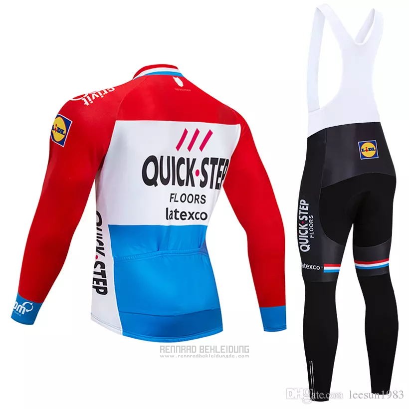 2018 Fahrradbekleidung Quick Step Floors Rot Wei Blau Trikot Langarm und Tragerhose - zum Schließen ins Bild klicken